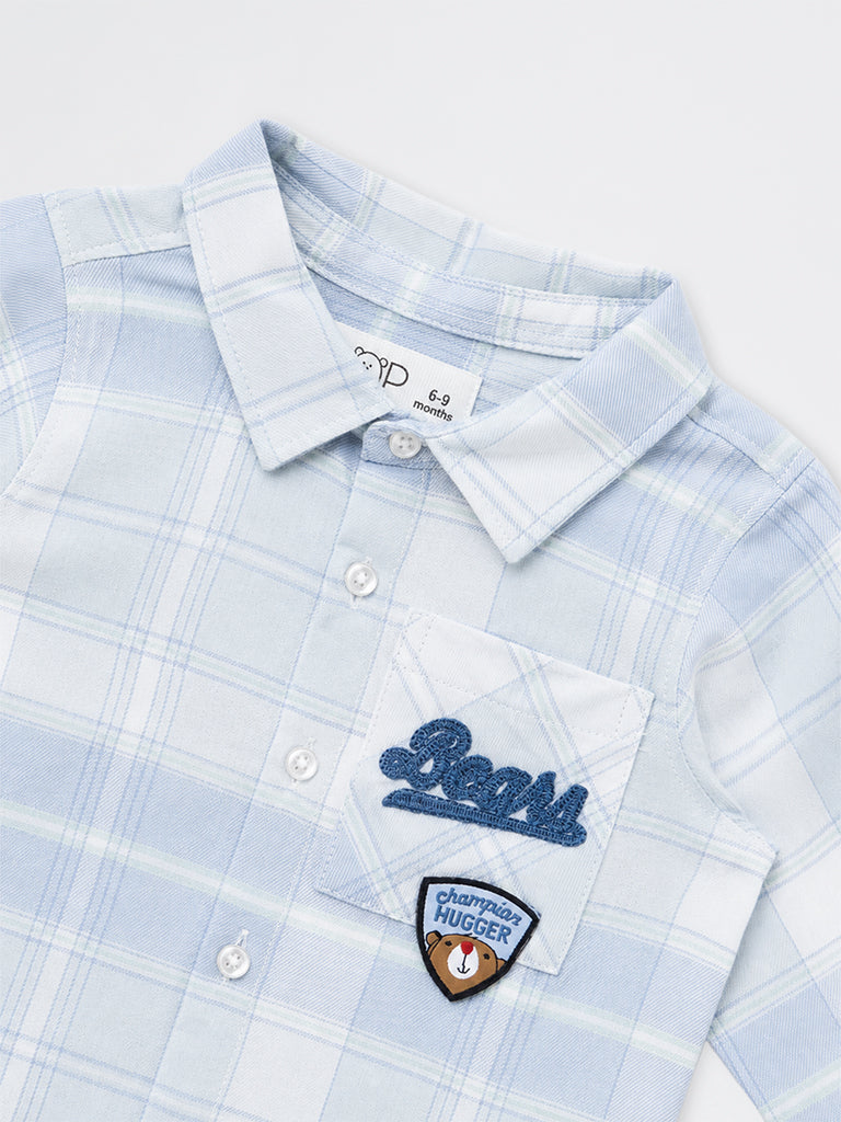 HOP Baby Boys Light Blue Checkered Cotton Shirt