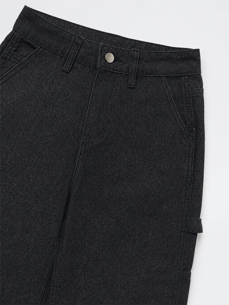 Boys Black Washed Mid-Rise Jeans