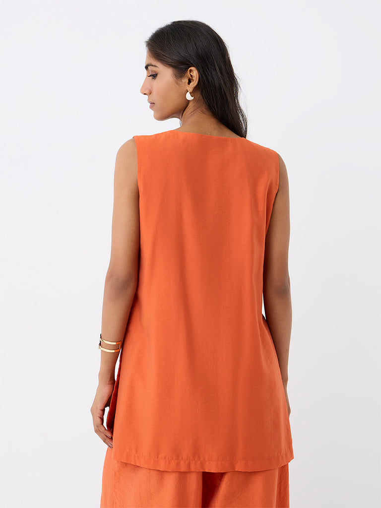 Utsa Orange Floral Embroidered Tunic