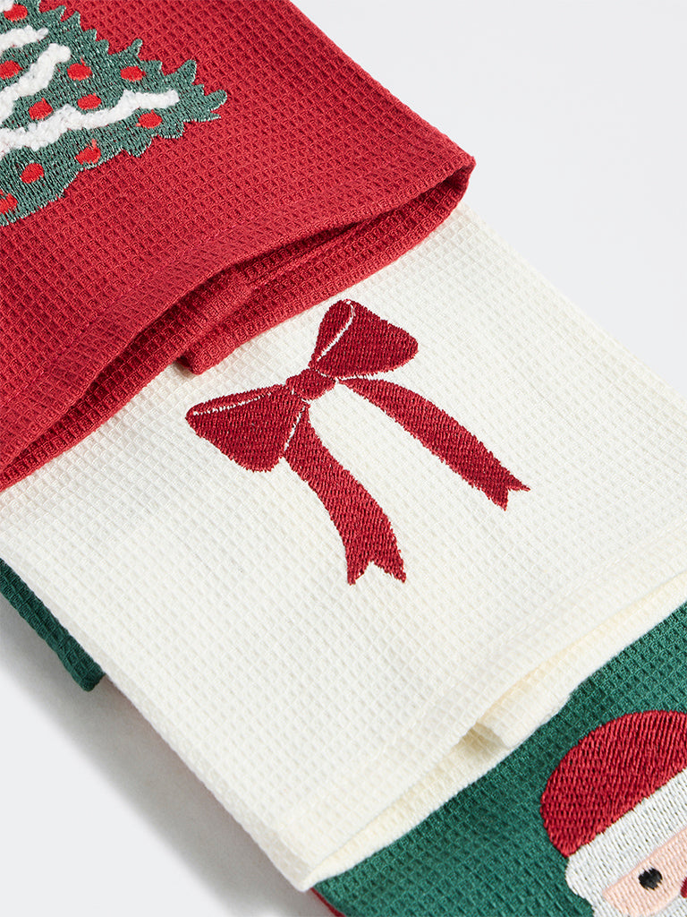 Westside Home Multicolor Waffle-Textured Xmas Towels - Set of 3
