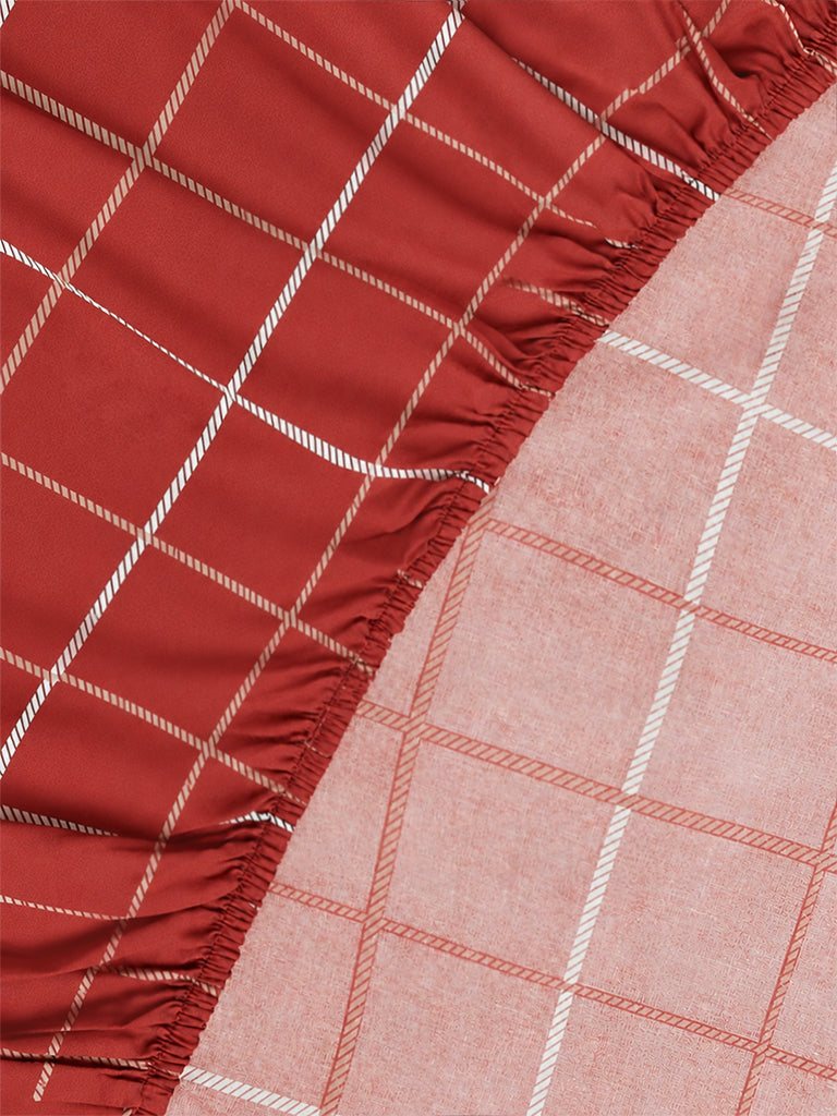 Westside Home Red Checkered King Fitted Bed Sheet Set