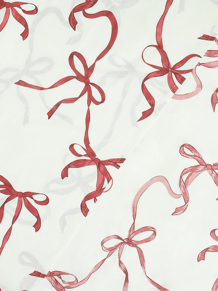 Westside Home Red Bow Printed Queen Bed Sheet Set