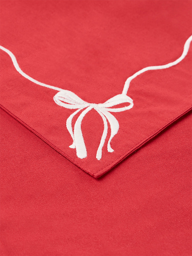 Westside Home Red Bow Embroidered Xmas Table Runner