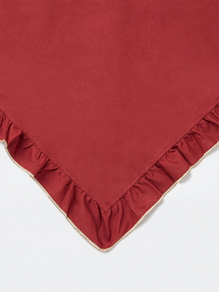 Westside Home Red Solid Frill Detailed Table Cloth