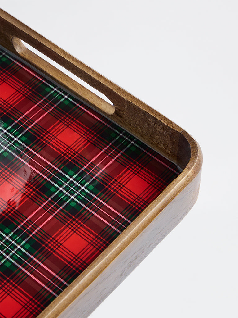 Westside Home Red and Green Tartan Checkered Xmas Serving Tray