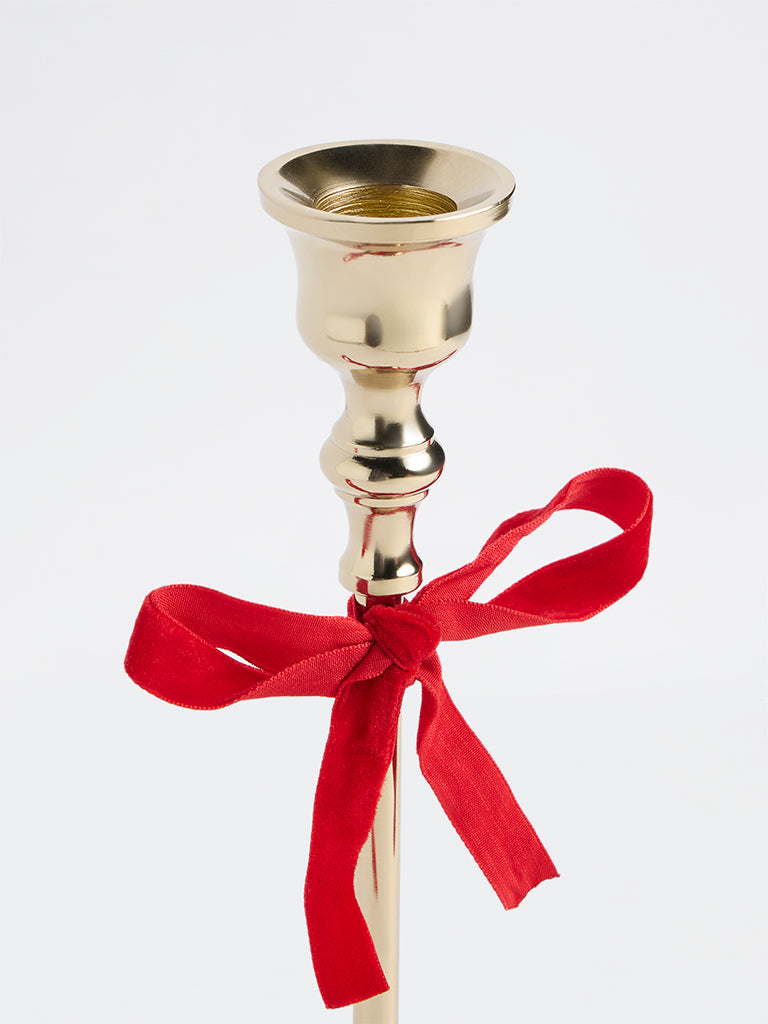 Westside Home Gold Ribbon-Detail Xmas Taper Candle Holder