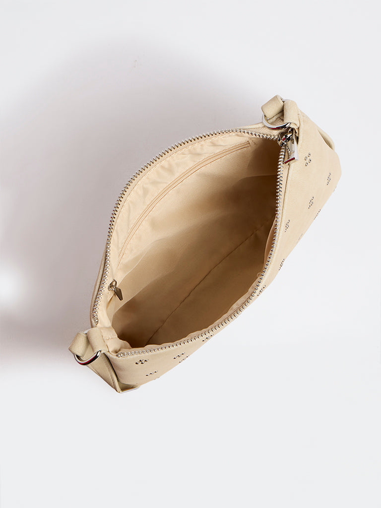 Westside Cream Stud-Detailed Shoulder Bag with Sling Handle