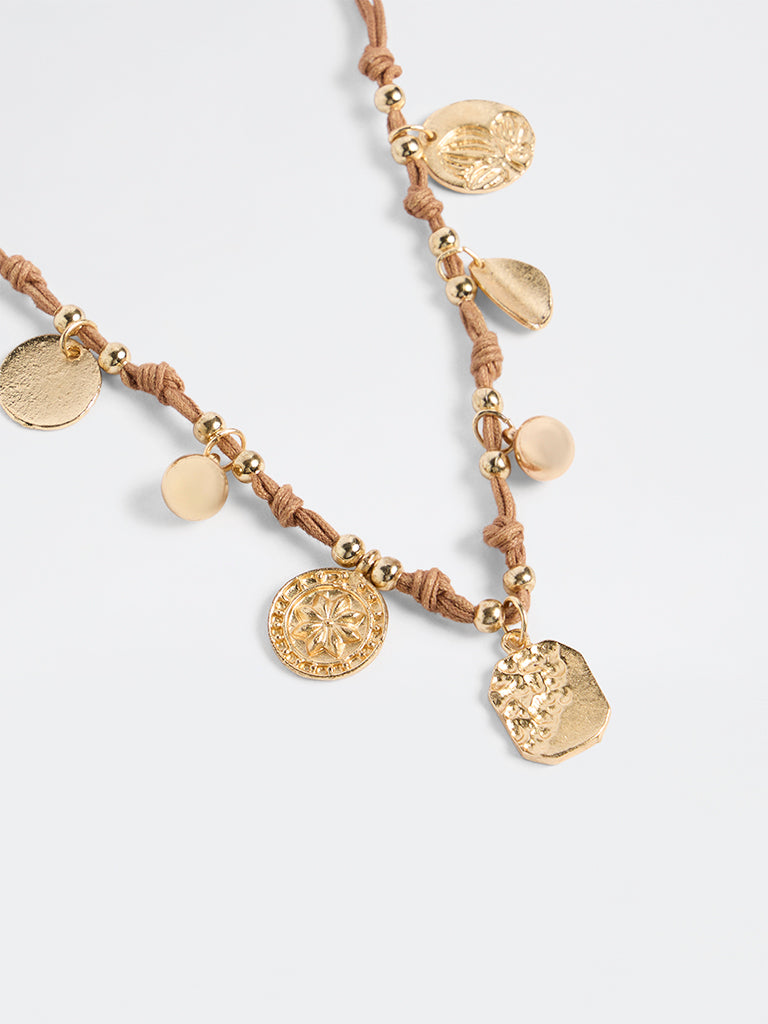 Westside Accessories Brown Multi-Charm Cord Necklace