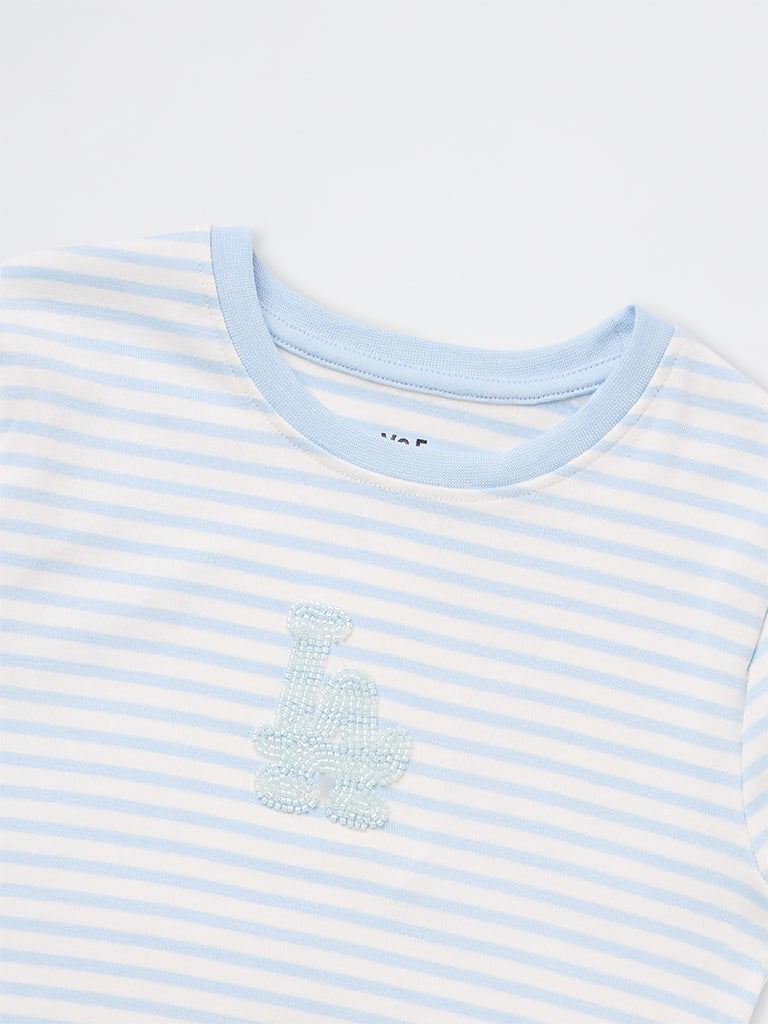 Girls Blue Striped Cotton Top