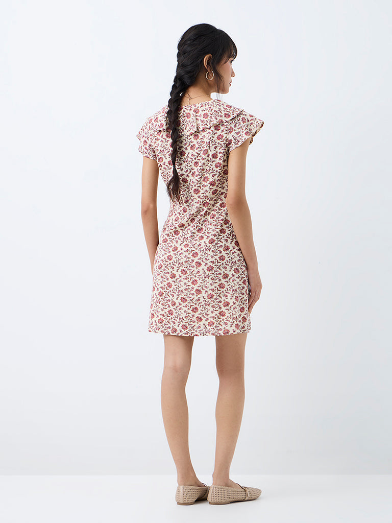 Bombay Paisley Off-White Floral Printed Mini A-Line Dress
