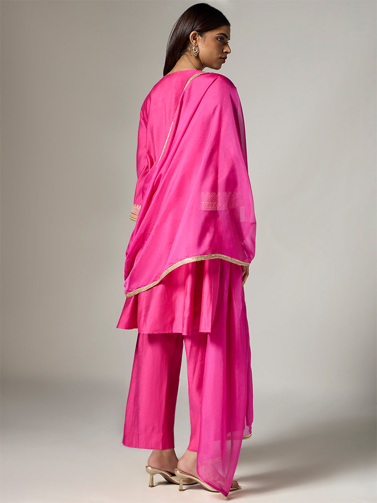 Vark Fuchsia Embellished A-Line Ethnic Set