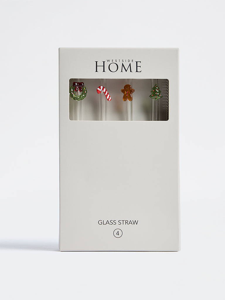 Westside Home Multicolor Xmas Straw with Cleaner - Set of 4
