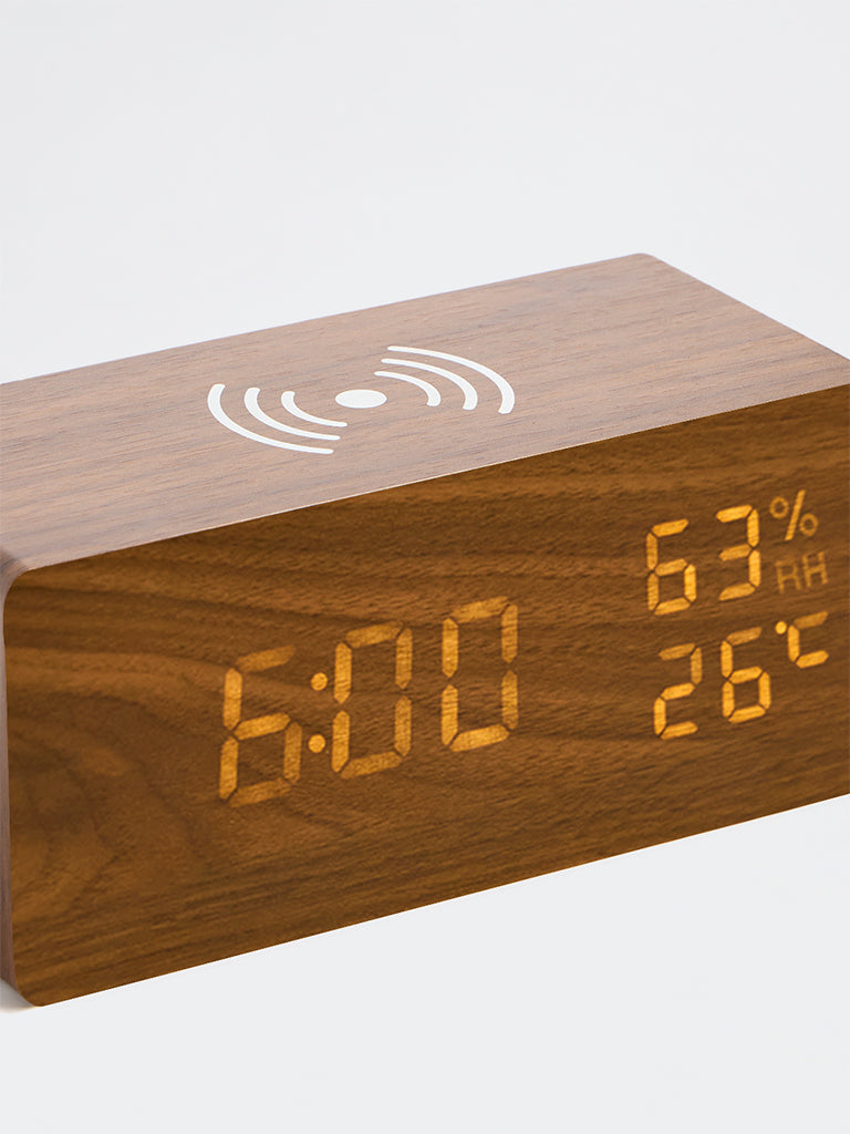 Westside Home Brown Wooden Clock with USB Charger