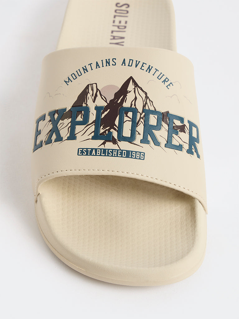 SOLEPLAY Cream Text Design Pool Slides
