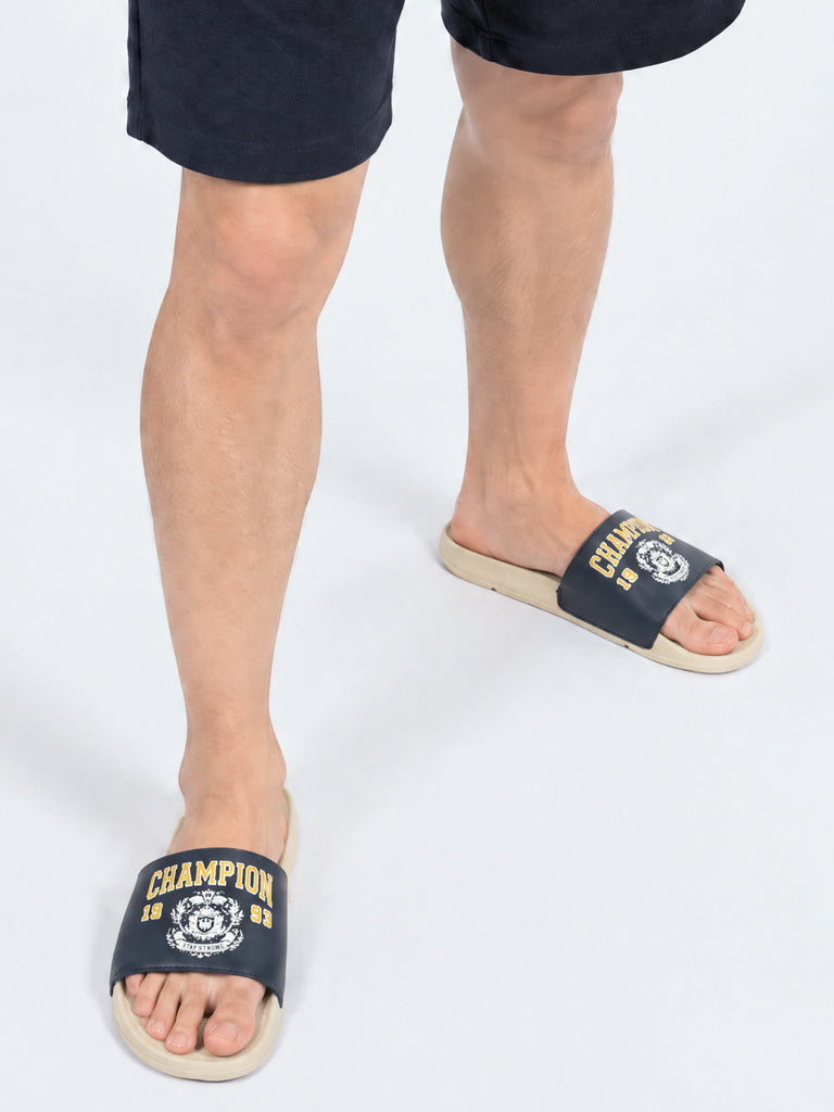 SOLEPLAY Navy Text-Detail Pool Slides