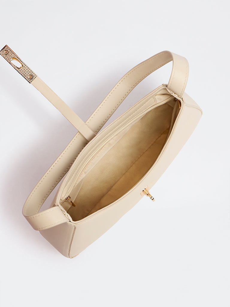Westside Off-White Hardware-Detail Baguette Shoulder Bag