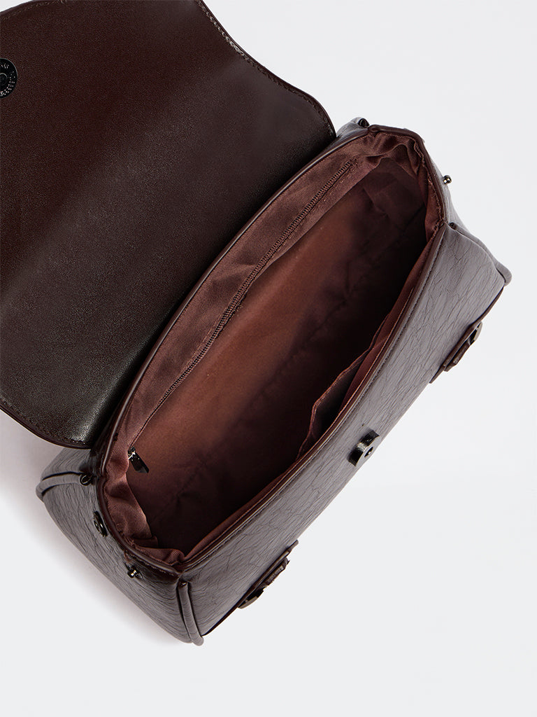 Westside Dark Brown Textured Geometric Crossbody Sling Bag
