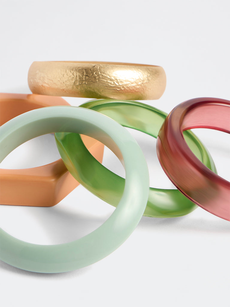 Westside Accessories Multicolour Resin and Metal Bangles Set - Pack of 5