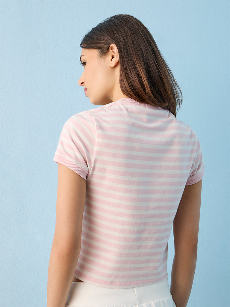 Nuoflexx Pink Striped Cotton-Blend T-Shirt