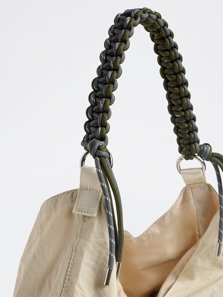 Westside Light Beige Braided-Strap Slouchy Shoulder Bag