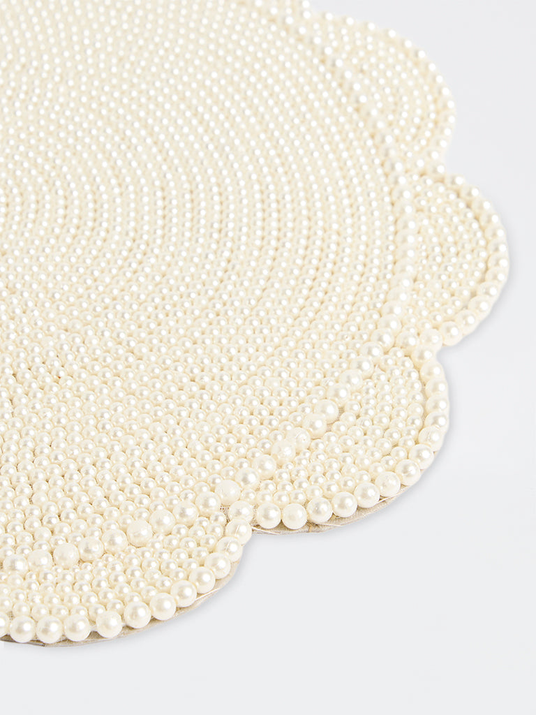 Westside Home White Pearlescent Floral Design Placemat