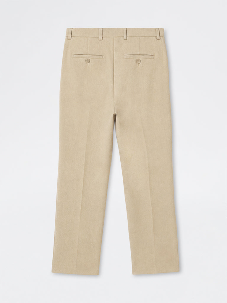 Ascot Beige Solid Relaxed-Fit Mid-Rise Chinos