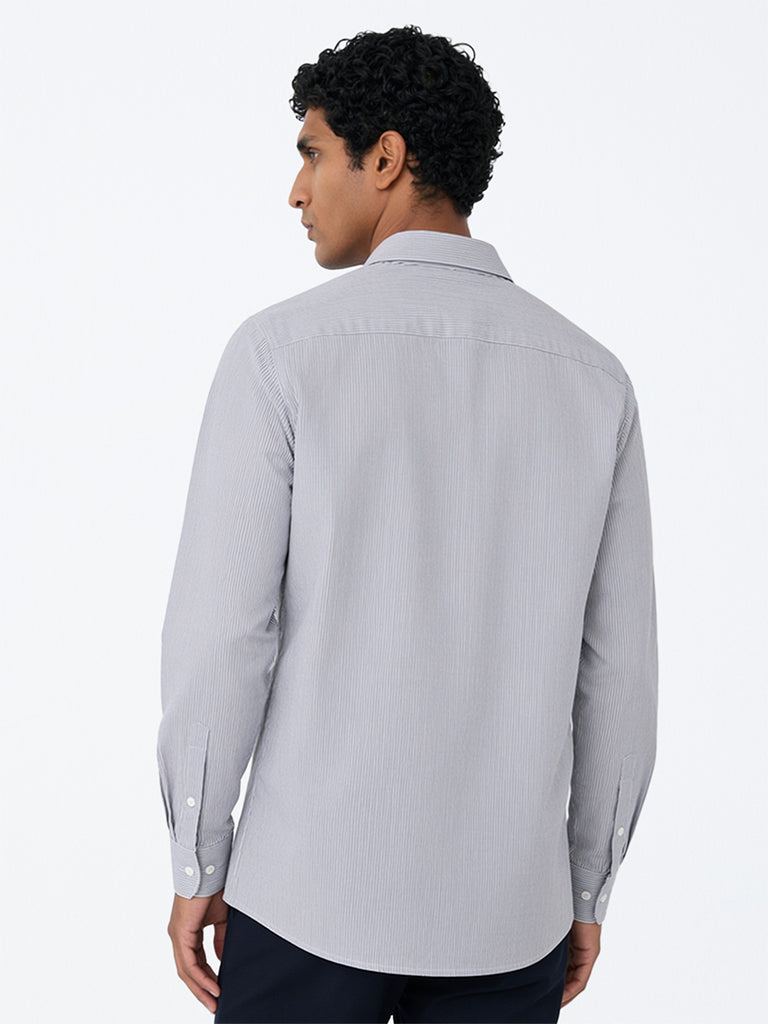 Wes Formals Grey Striped Slim-Fit Cotton Shirt