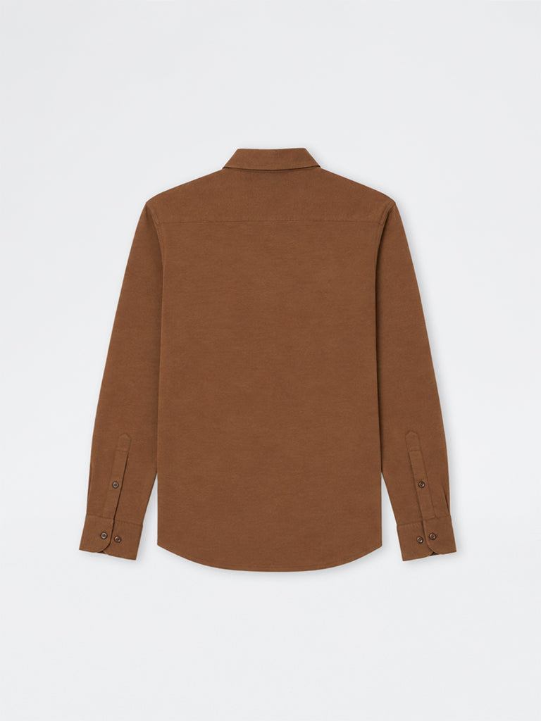 WES Formals Tan Solid Slim-Fit Cotton-Blend Shirt