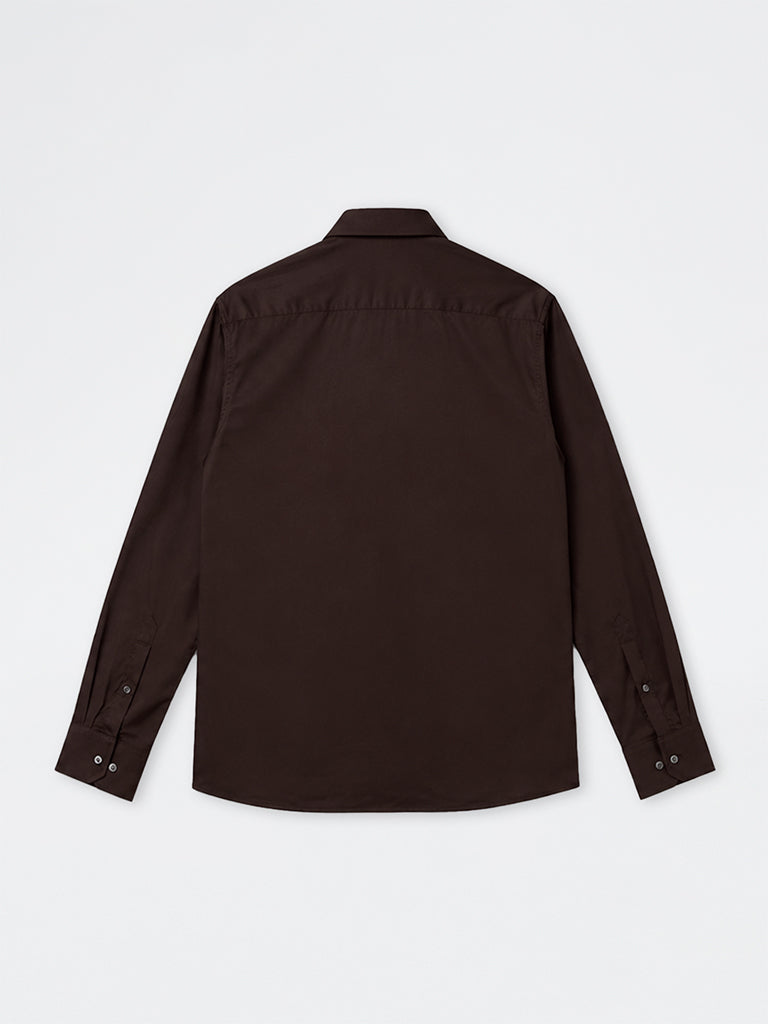 WES Formals Dark Brown Solid Slim-Fit Shirt