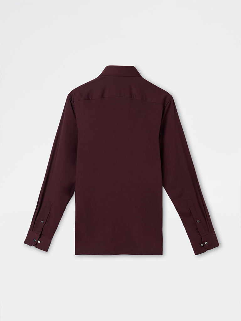 WES Formals Maroon Solid Slim-Fit Shirt