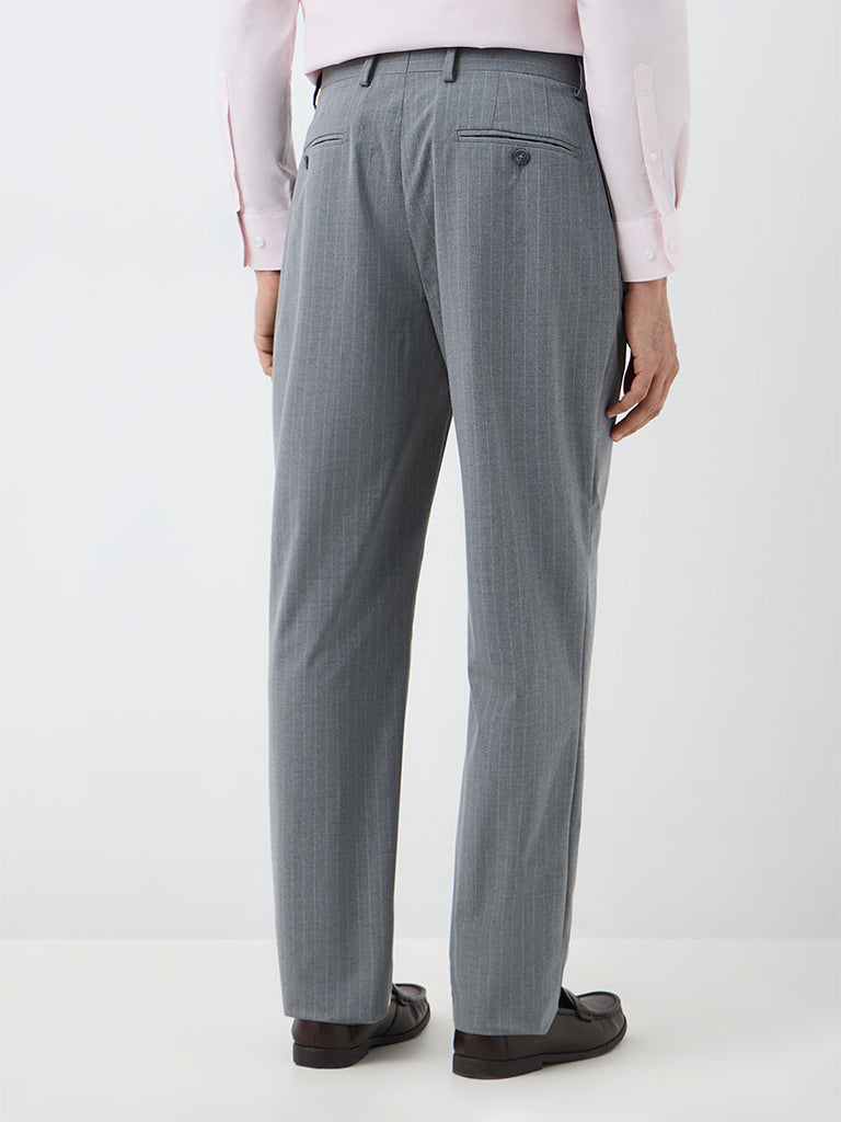 WES Formals Grey Pinstripe Printed Relaxed-Fit Trousers
