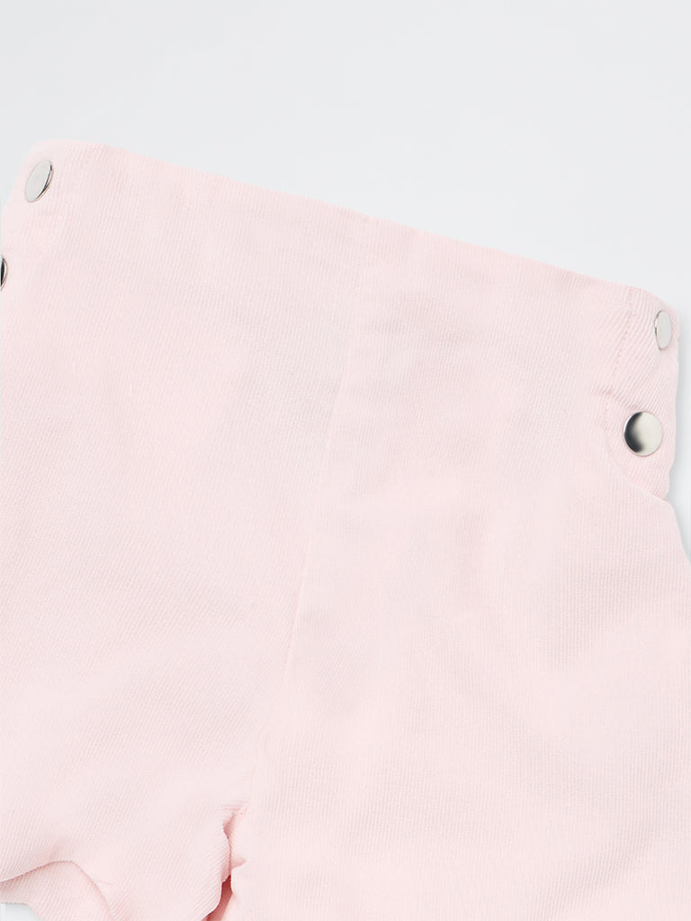 HOP Kids Girls Light Pink Scalloped High-Rise Cotton Shorts