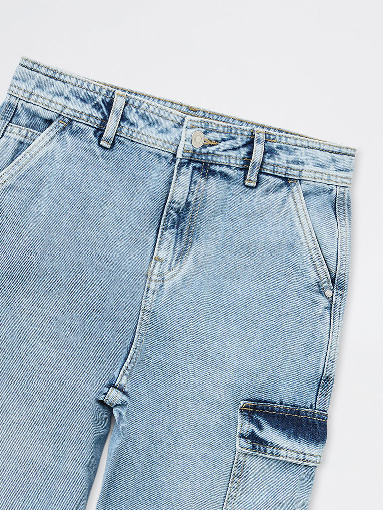 Boys Blue Cargo-Style Mid-Rise Jeans