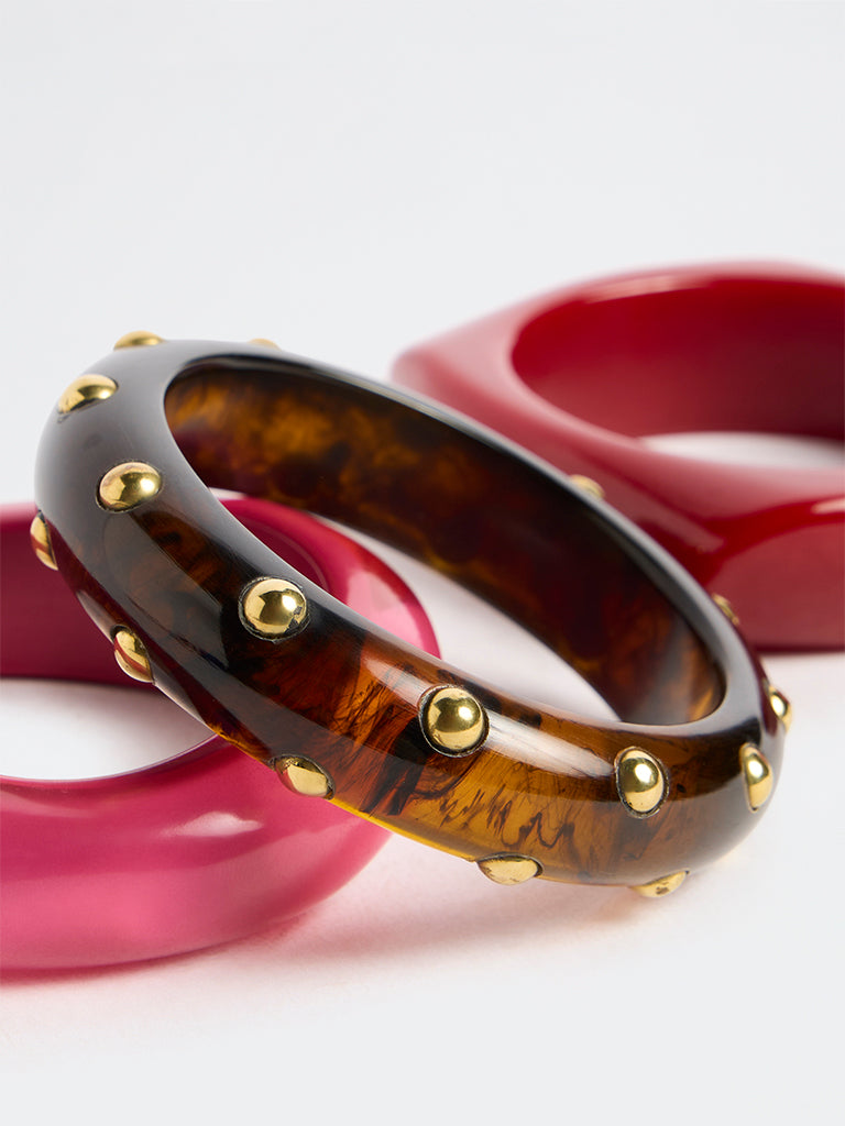 Westside Accessories Multi Color Stud-Detail Resin Bangles - Pack of 3