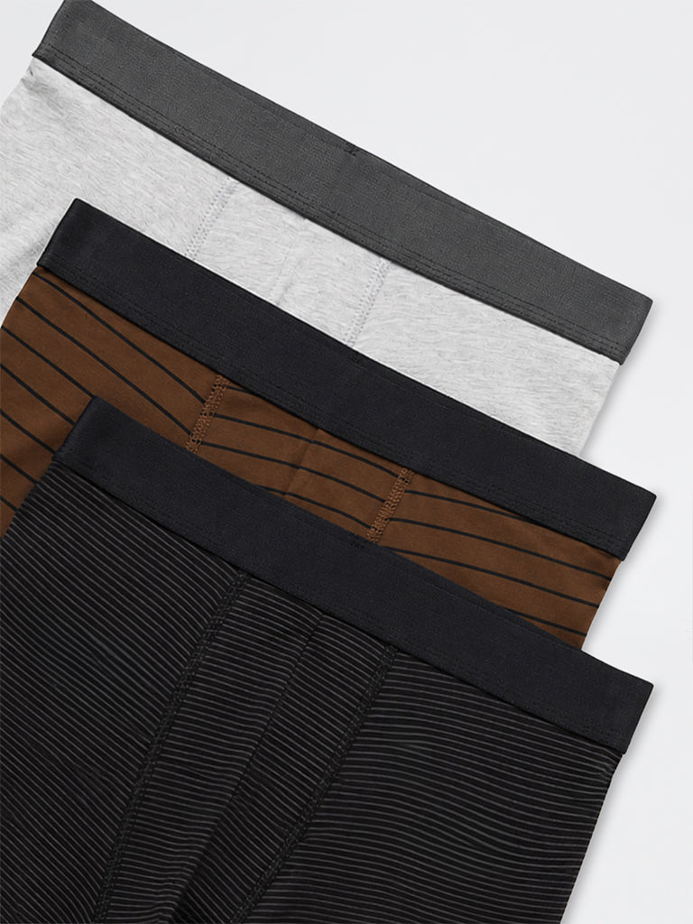 WES Lounge Multicolour Striped Relaxed-Fit Cotton-Blend Trunks - Pack of 3