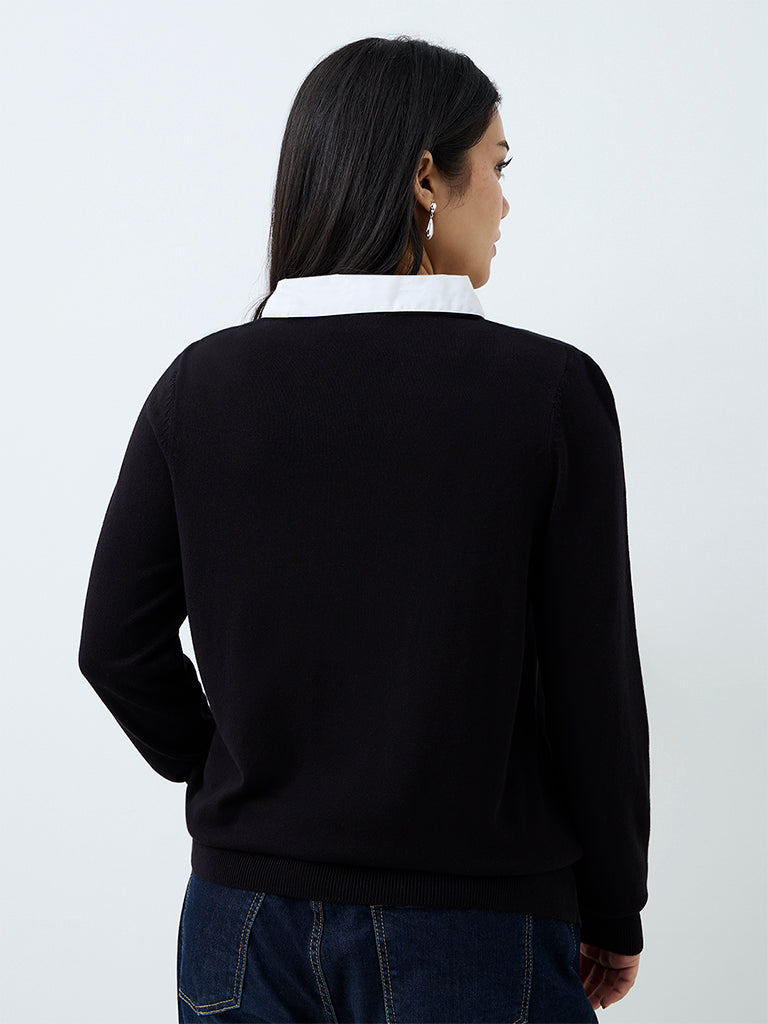 Gia Black Solid Knitted Sweater