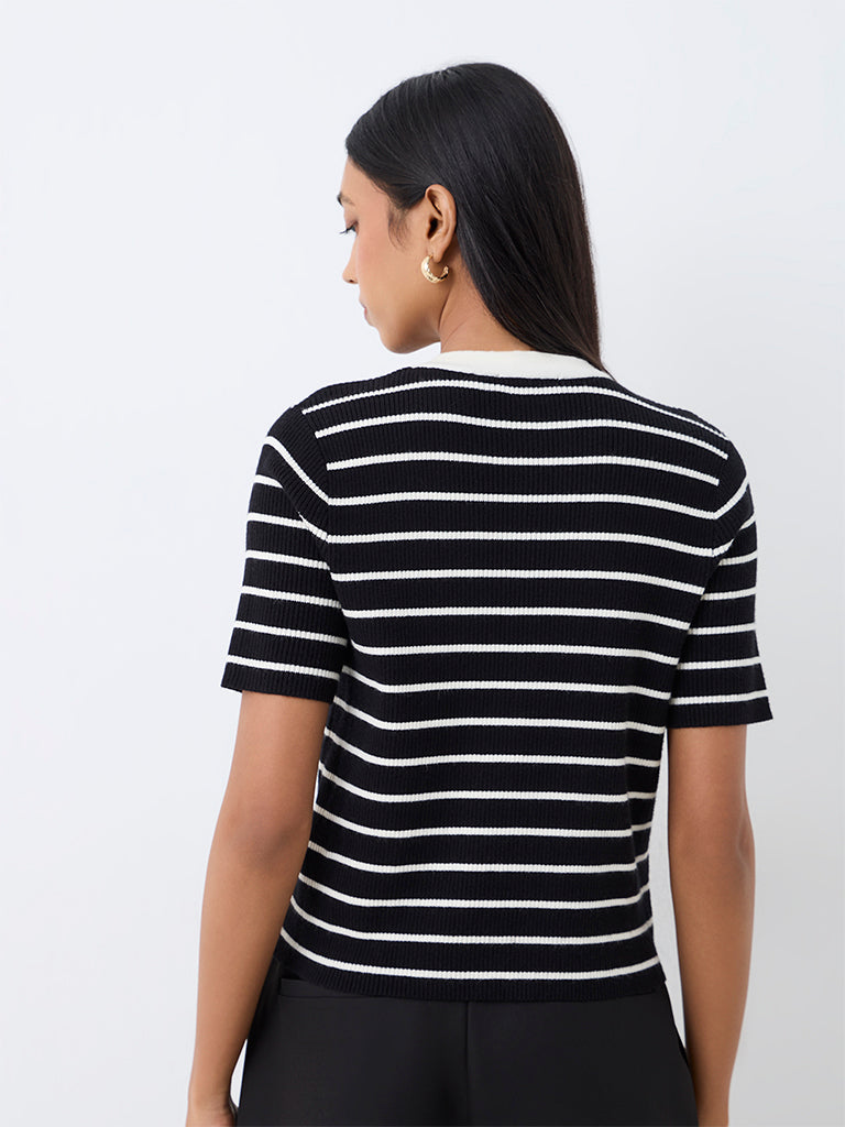 Wardrobe Black Striped Ribbed-Knit Cardigan