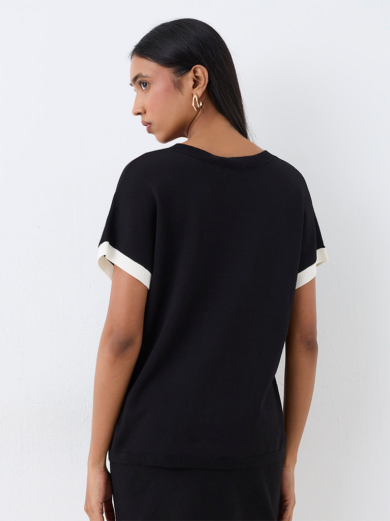 Wardrobe Black Contrast-Detail Knitted Sweater