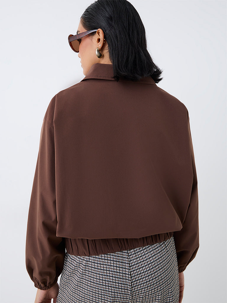 Wardrobe Dark Brown Solid Bomber Jacket