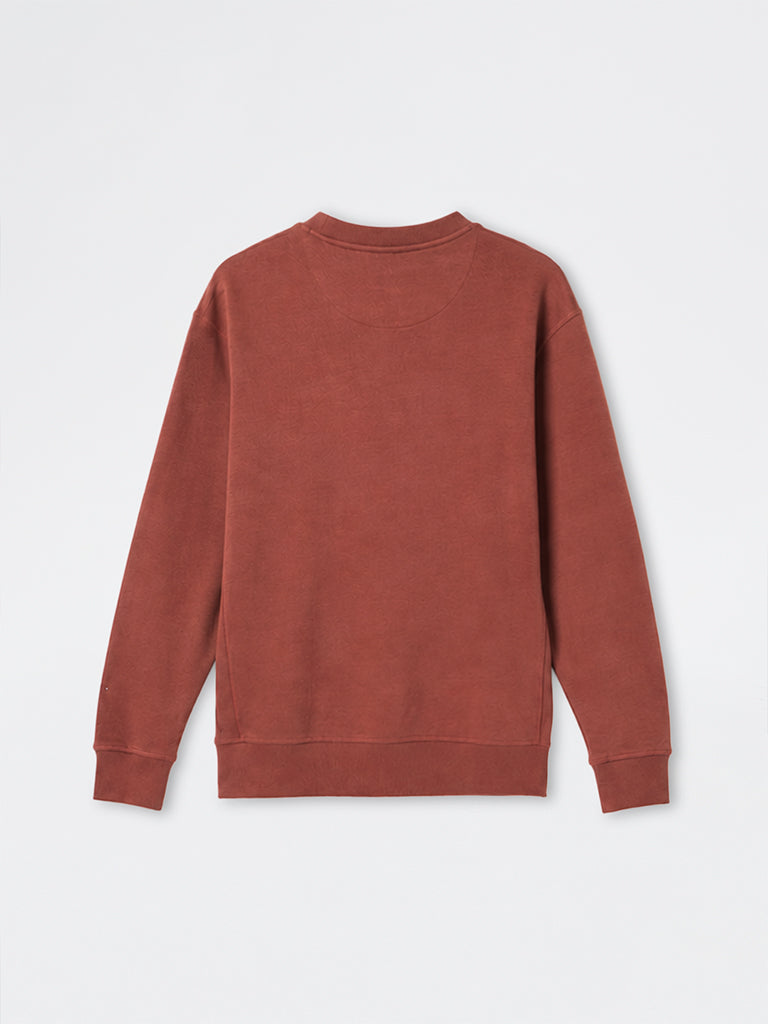 WES Casuals Rust Solid Relaxed-Fit Cotton-Blend Sweatshirt