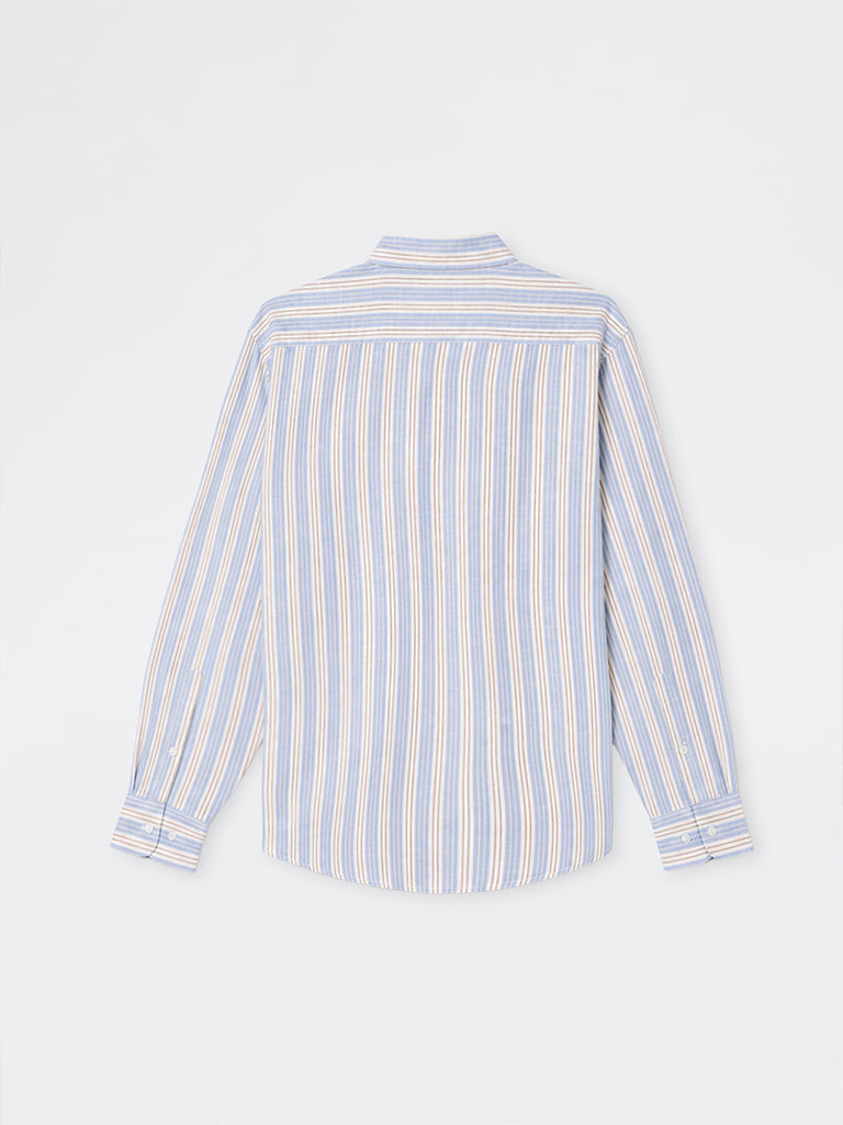 WES Casuals Blue Striped Relaxed-Fit Cotton-Blend Shirt
