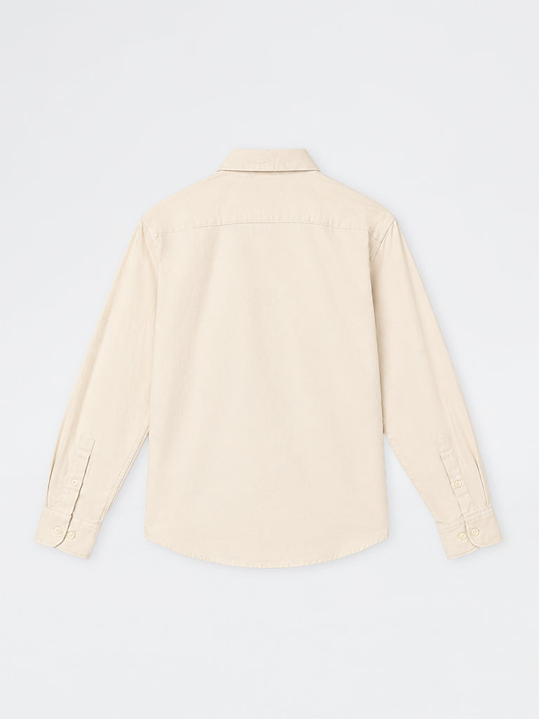 WES Casuals Beige Solid Relaxed-Fit Cotton Shirt