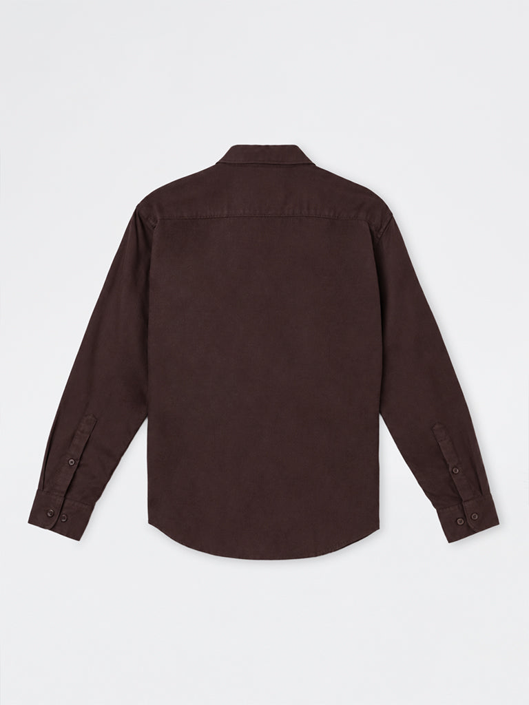 WES Casuals Wine Solid Relaxed-Fit Cotton Shirt