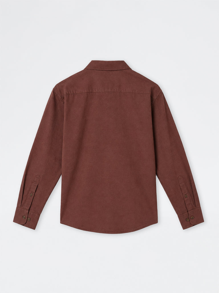 WES Casuals Burgundy Solid Relaxed-Fit Cotton-Blend Shirt