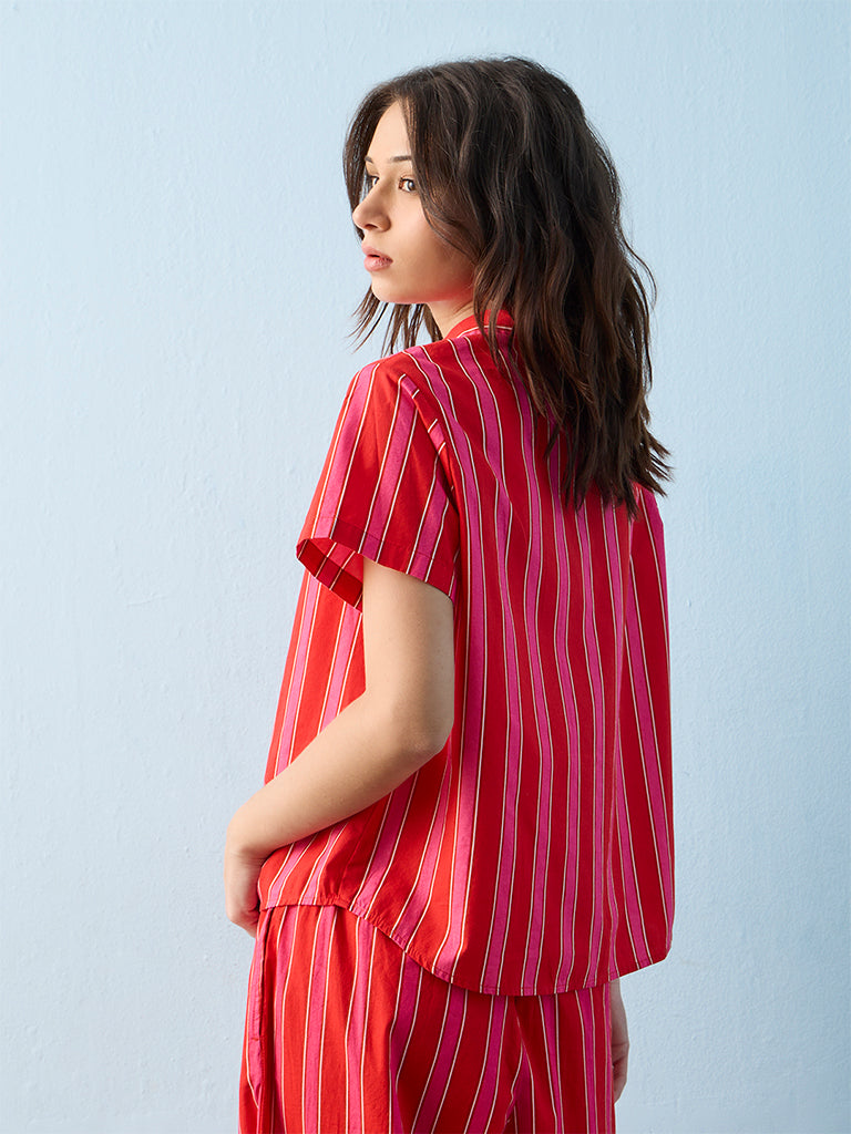 Superstar Coral Stripe Pattern Cotton Beach Shirt