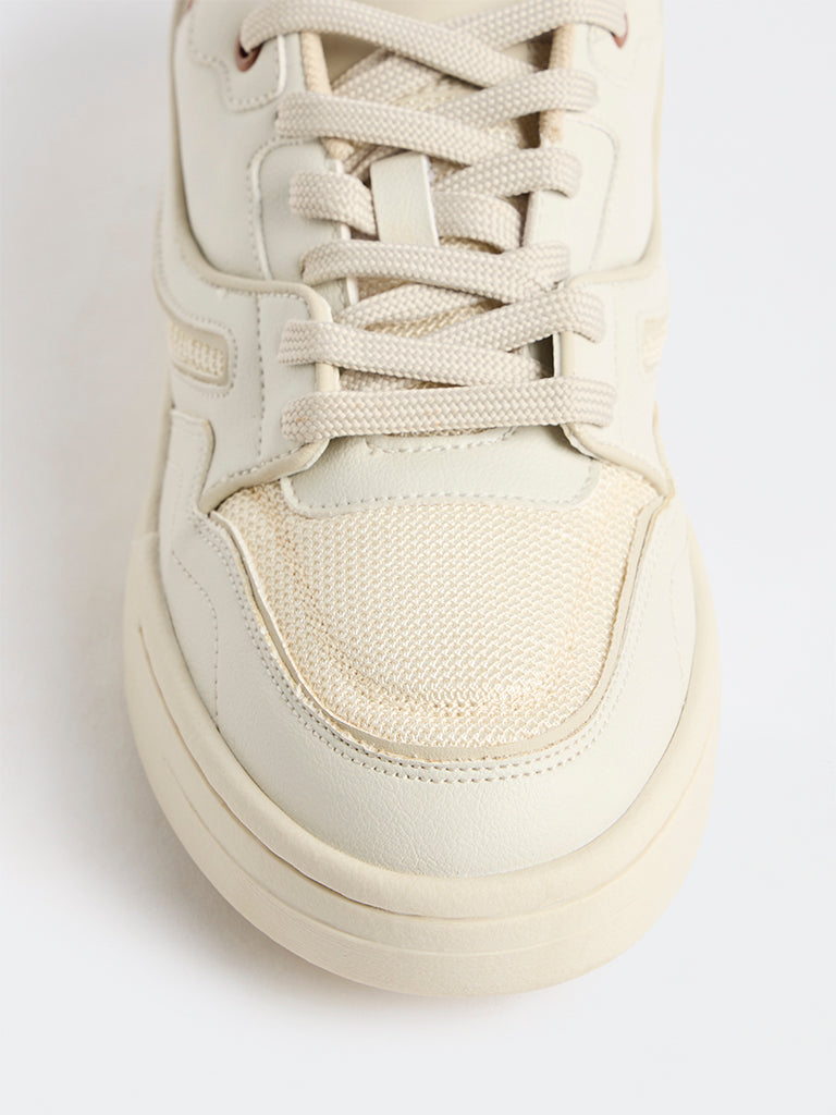SOLEPLAY Light Beige Mesh-Detailed Lace-Up Sneakers