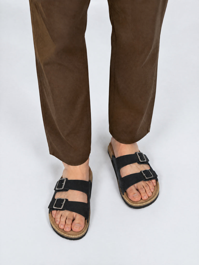SOLEPLAY Navy Dual-Strap Suede Slip-On Slides