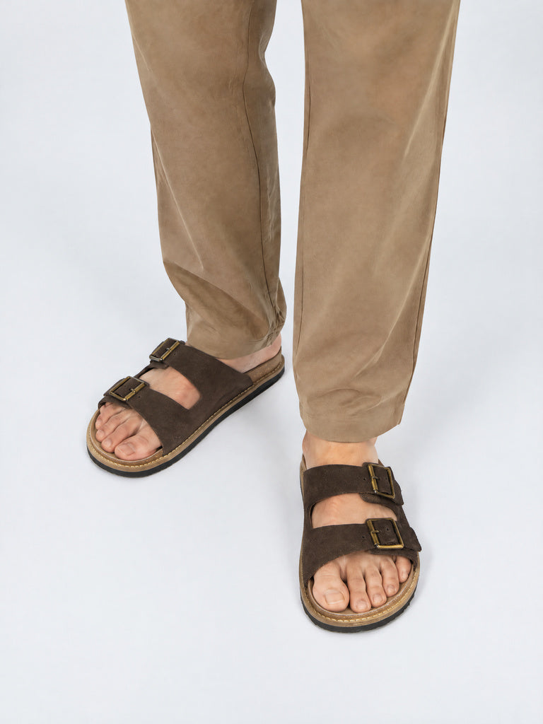SOLEPLAY Dark Brown Dual-Strap Suede Slip-On Slides