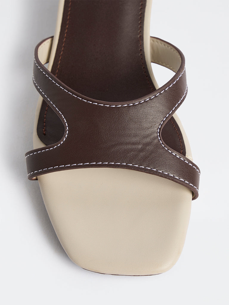 LUNA BLU Brown Cut-Out Strap Block Heel Sandals