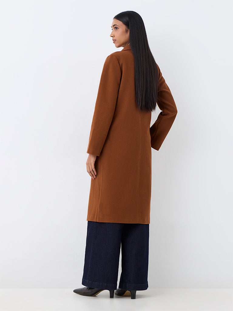 Wardrobe Tan Solid Longline Trench Coat